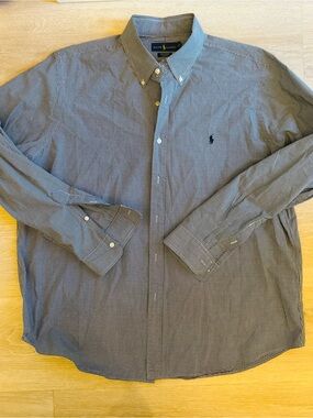 Ralph Lauren Men's Navy and White Micro-Check Button-Down Shirt